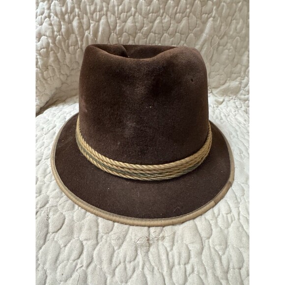 Vintage Habig Wien Velour Felt Fedora Hat Brown Austrian Rope Band Size 58